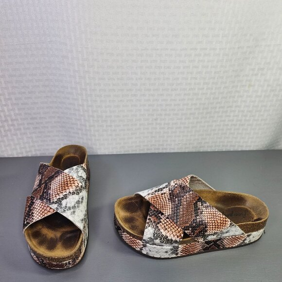 Free People Snakeskin Print Cross Slide Sandals Womens Size 37 Brown/Black - Picture 1 of 10